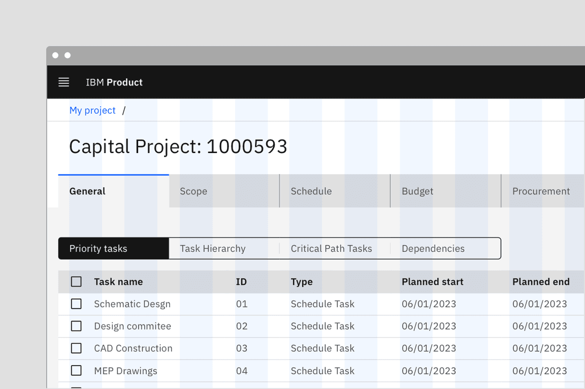 An example of a content switcher aligning to the grid.